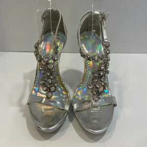 Michelangelo silver Stilleto open toe 5” heel sandals shoes size 6 1/2